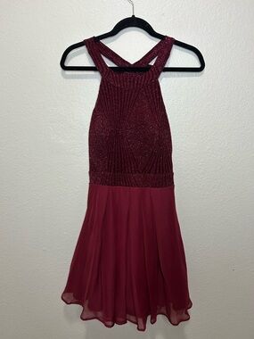Trixxi Maroon Sparkly Fit and Flare Mini Dress Size 9